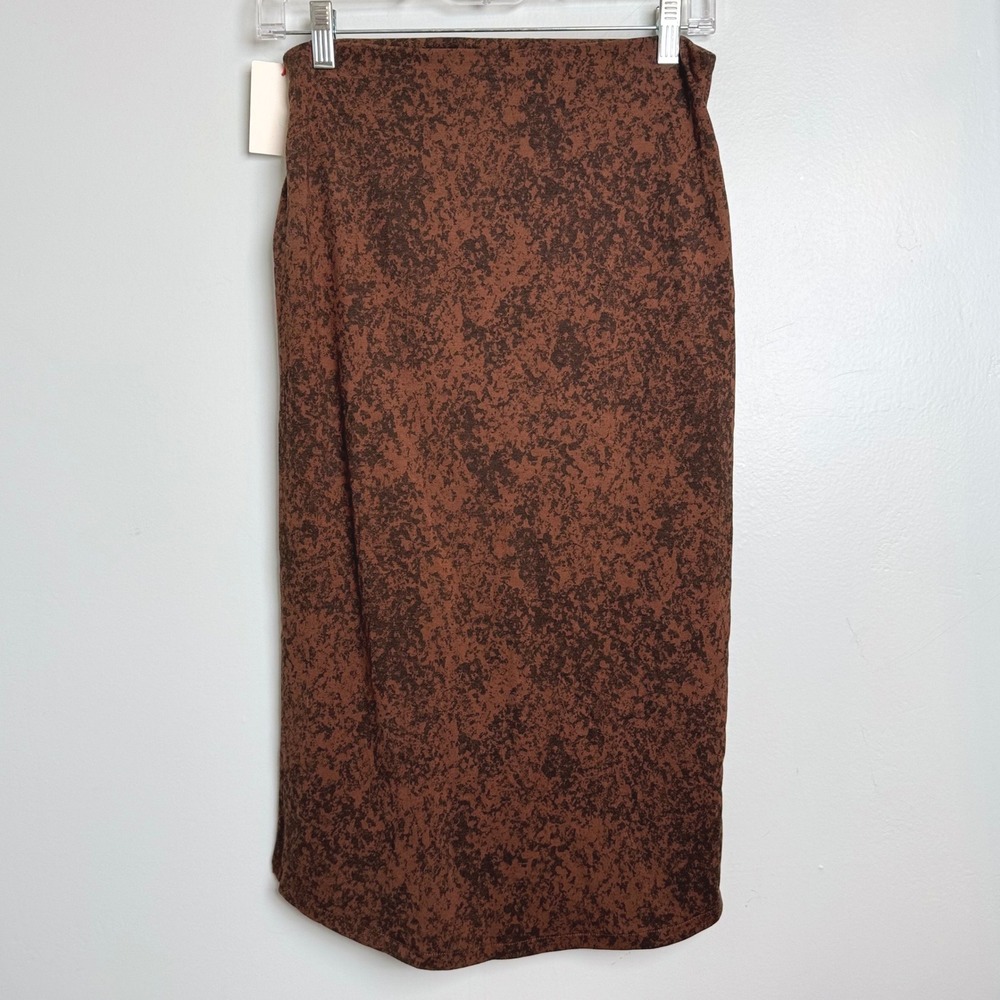 Open Edit Brown Print Ruched Tulip Hem Stretch‎ Pencil Skirt Women's - Picture 2 of 5
